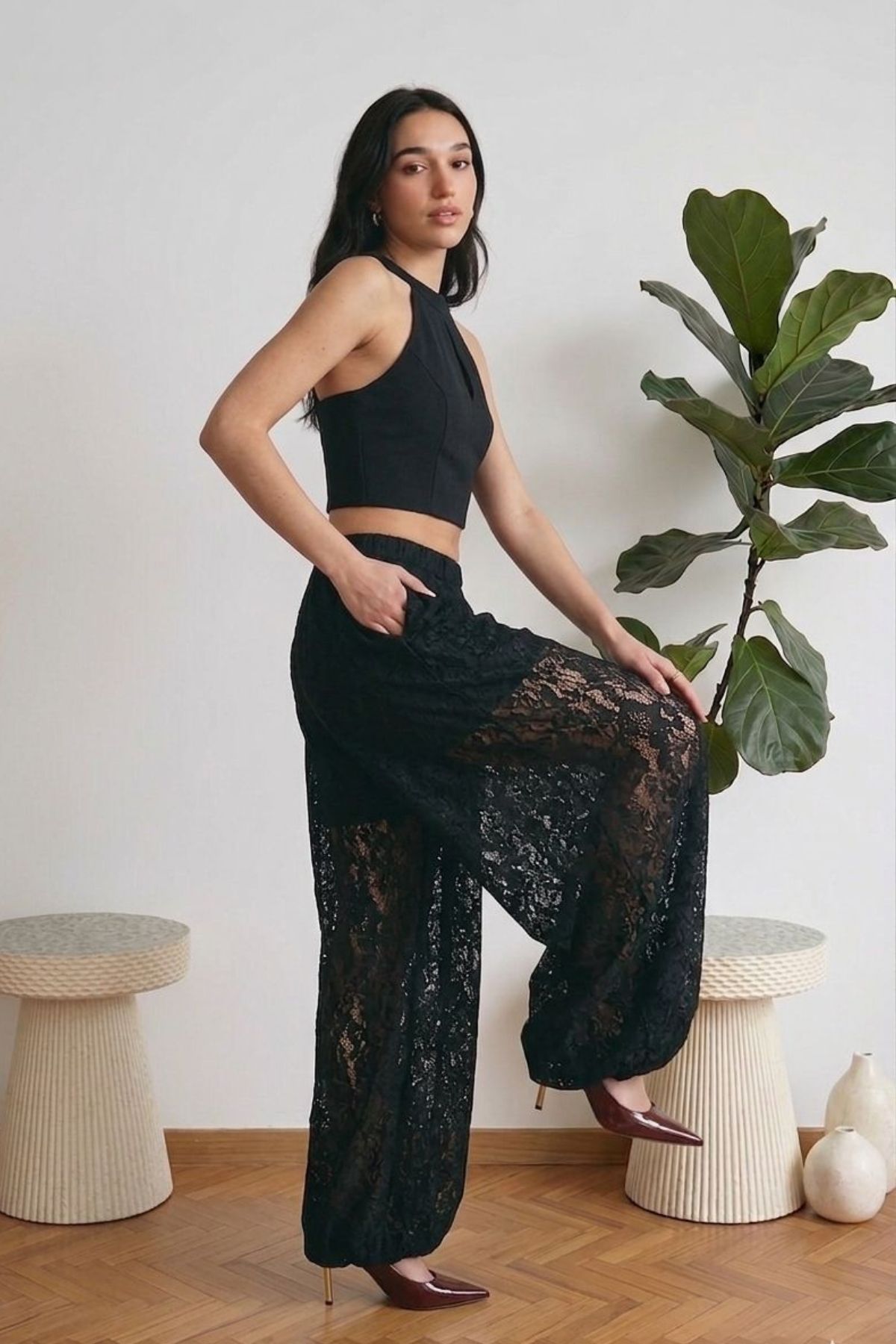 Bol Kesim Dantelli Pantolon