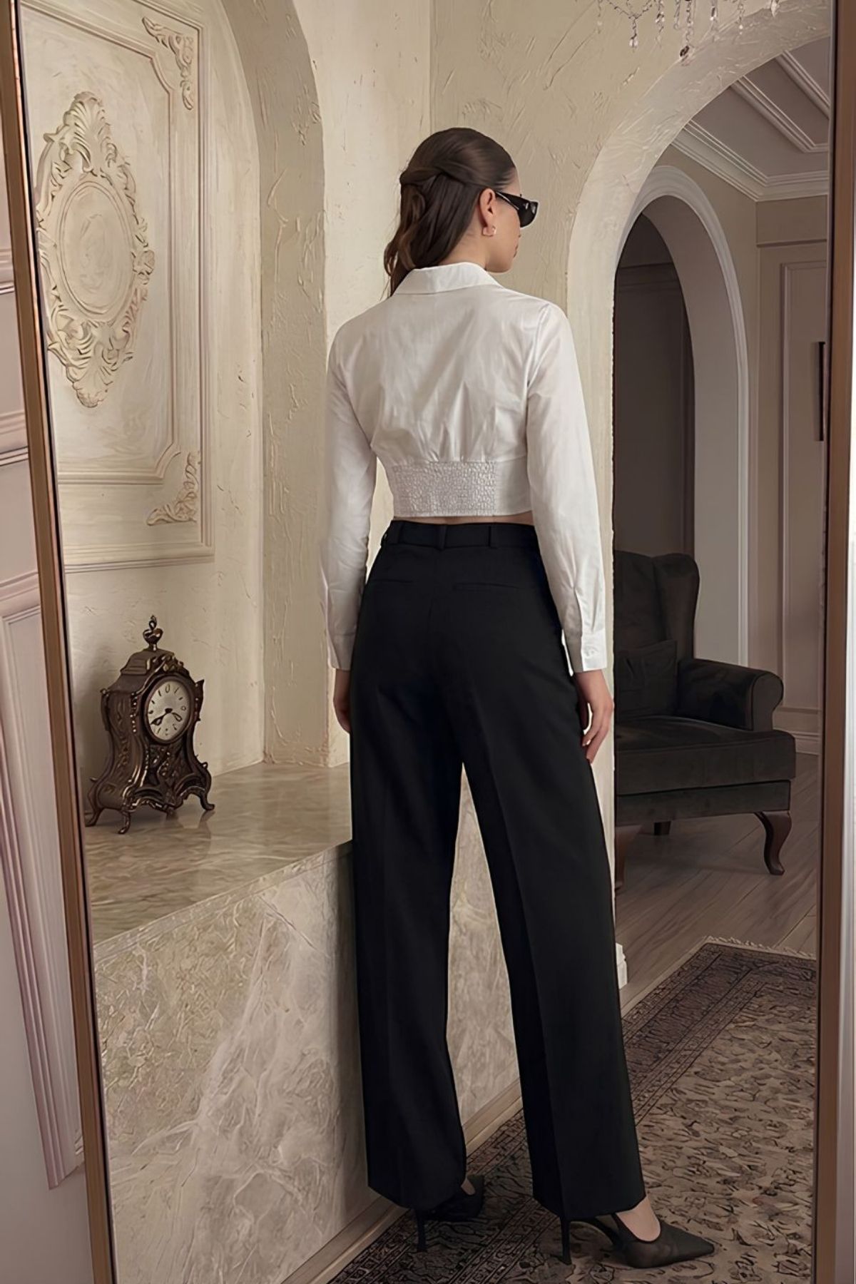 Korse-Arkası Lastikli Poplin Gömlek