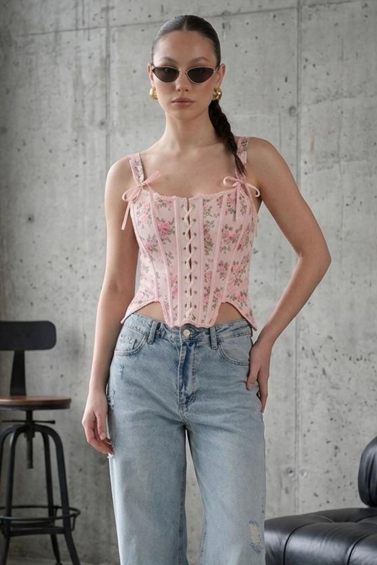 Çiçek Desenli Korse Büstiyer
